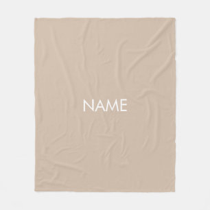 Minimalist beige tan custom name monogram solid fleece blanket