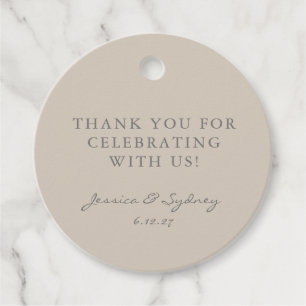 Minimalist Beige Taupe Script Custom Thank You Favour Tags
