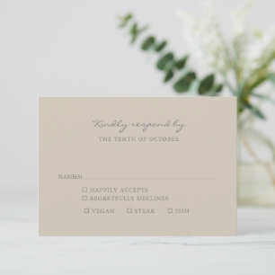 Minimalist Beige Taupe Script Meal Choice RSVP Card
