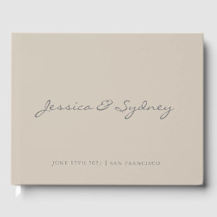 Minimalist Beige Taupe Script Wedding Custom Guest Book