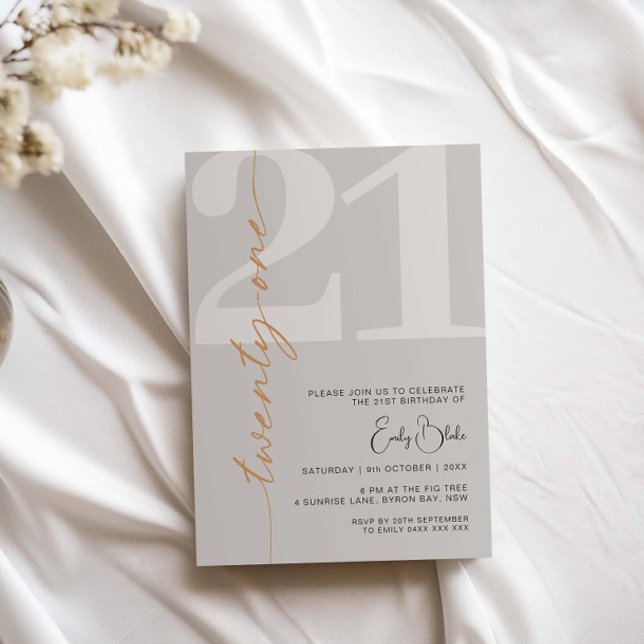 Minimalist Beige Twenty One 21st Birthday Party Invitation (Creator Uploaded)