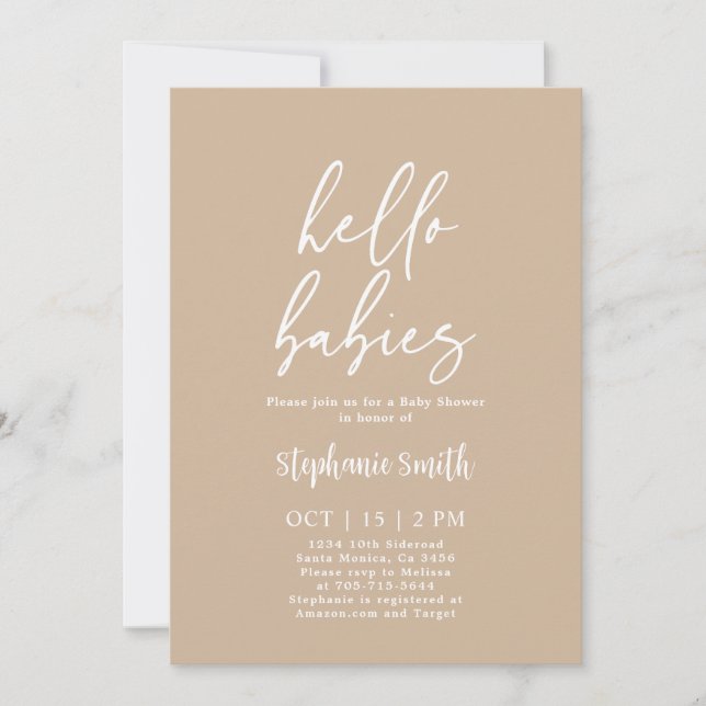Minimalist Beige Twins Baby Shower Invitation (Front)