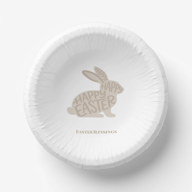 Minimalist Beige Typography Rabbit Paper Plate (Front)
