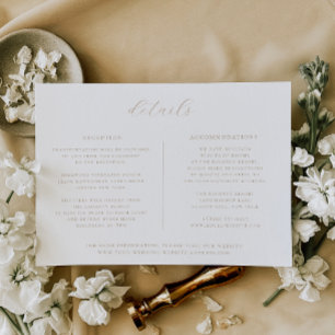 Minimalist Beige Wedding Details Card