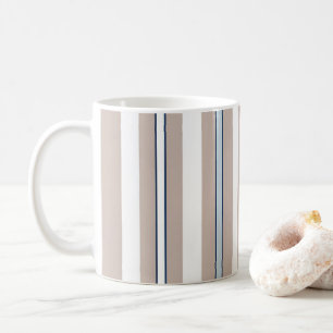 Minimalist beige, white and blue striped coffee mug