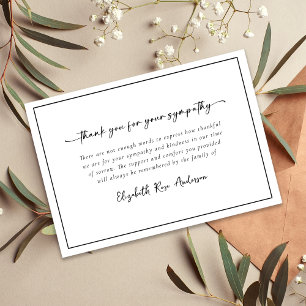 Minimalist Bereavement Funeral Thank You Card