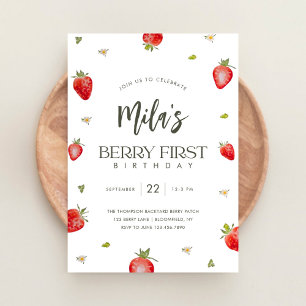 Minimalist Berry First Birthday Invitation