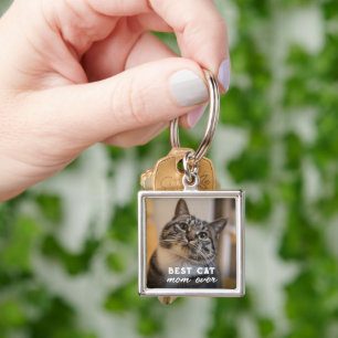 Minimalist Best Cat Mom Ever Custom Pet Photo Key Ring