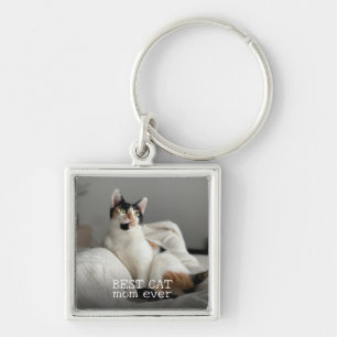 Minimalist Best Cat Mum Ever Custom Pet Photo Key Ring