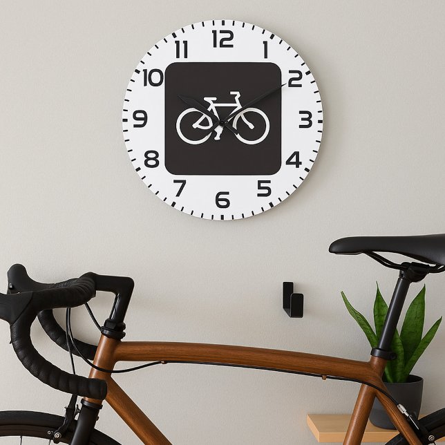 Minimalist Bicycle Black and White Bike Symbol Large Clock (Creator Uploaded)