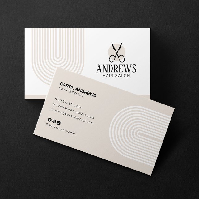 Minimalist Biege Hair Stylist Hair Dresser Salon Business Card (Creator Uploaded)