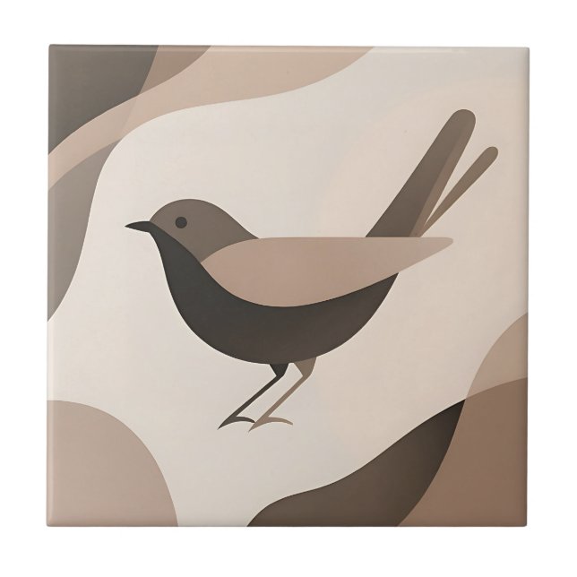 Minimalist Bird Neutral Tones Abstract Nature Ceramic Tile (Front)