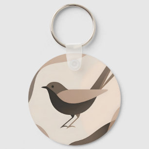 Minimalist Bird Neutral Tones Abstract Nature Key Ring