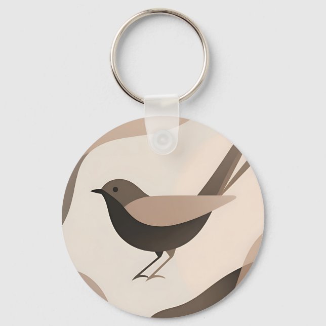 Minimalist Bird Neutral Tones Abstract Nature Key Ring (Front)