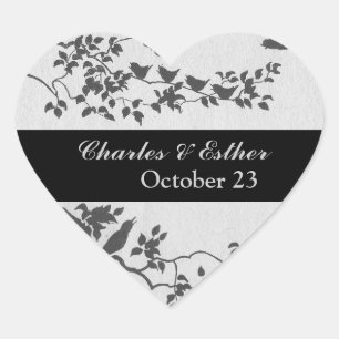 Minimalist Birds Save the Date Heart Sticker