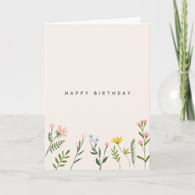 Minimalist Birthday Card with Watercolor Flowers (Front)