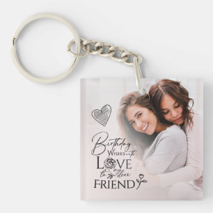 Minimalist Birthday Lettering Friend Photo Frame Key Ring