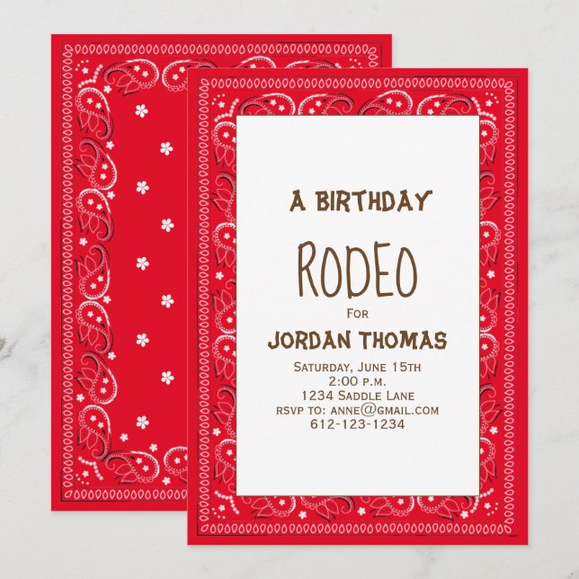 Minimalist Birthday Modern Cute Red Bandanna  Invitation (Front/Back)