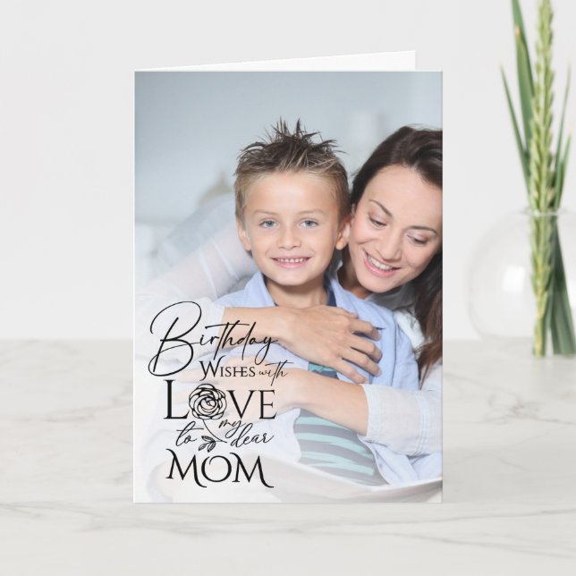 Minimalist Birthday Photo Frame Calligraphy Mom Card (Front)