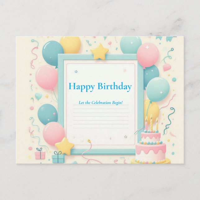 "Minimalist Birthday Postcard – Soft Pastel Frame  (Front)