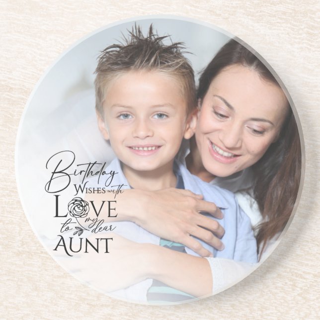 Minimalist Birthday Typography Photo frame Aunt Coaster (Front)