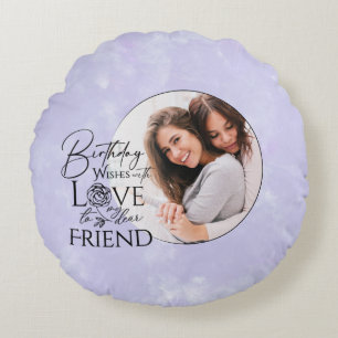 Minimalist Birthday Typography Photo Sister-In-Law Round Cushion