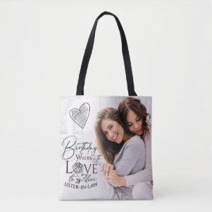 Minimalist Birthday Typography Photo Sister-In-Law Tote Bag