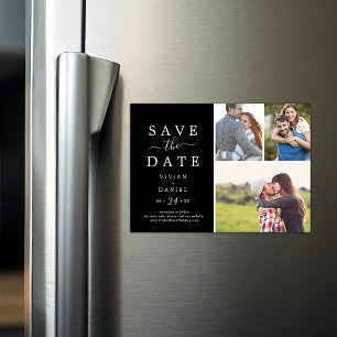 Minimalist   Black 3 Photo Collage Save the Date Magnetic Invitation