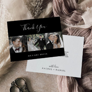 Minimalist Black 3 Photo Template Thank You Card
