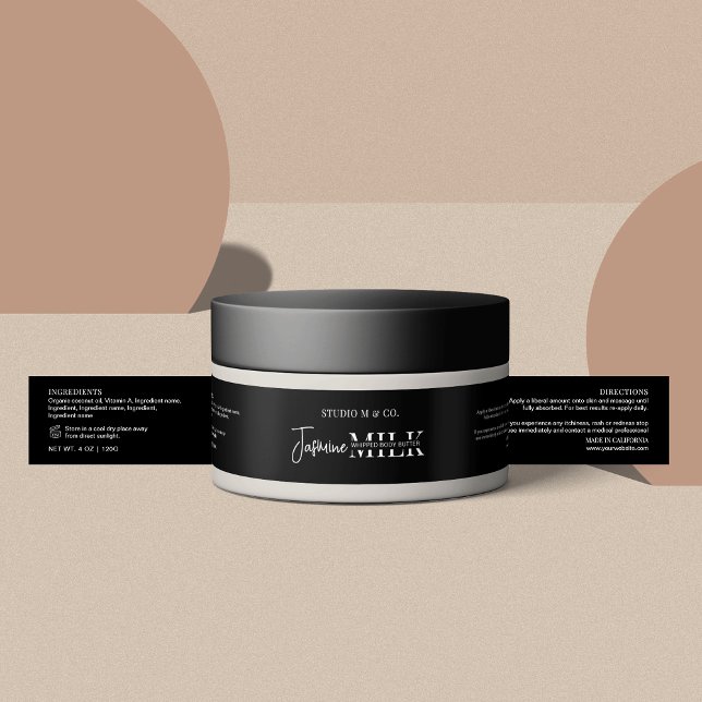 Minimalist Black 4 OZ Bath Body Jar Wrapper Label (Modern black cosmetic 4 OZ jar product label *please verify size to ensure a good fit)