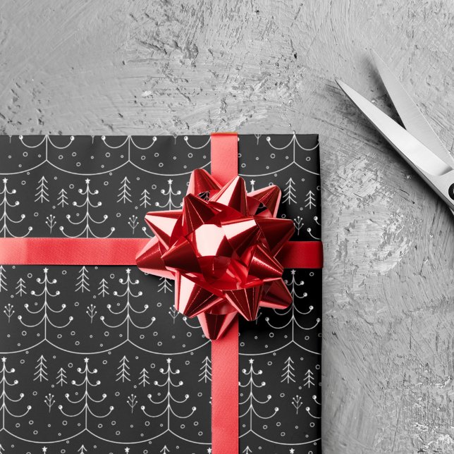 Minimalist Black Abstract Christmas Tree  Wrapping Paper (Creator Uploaded)
