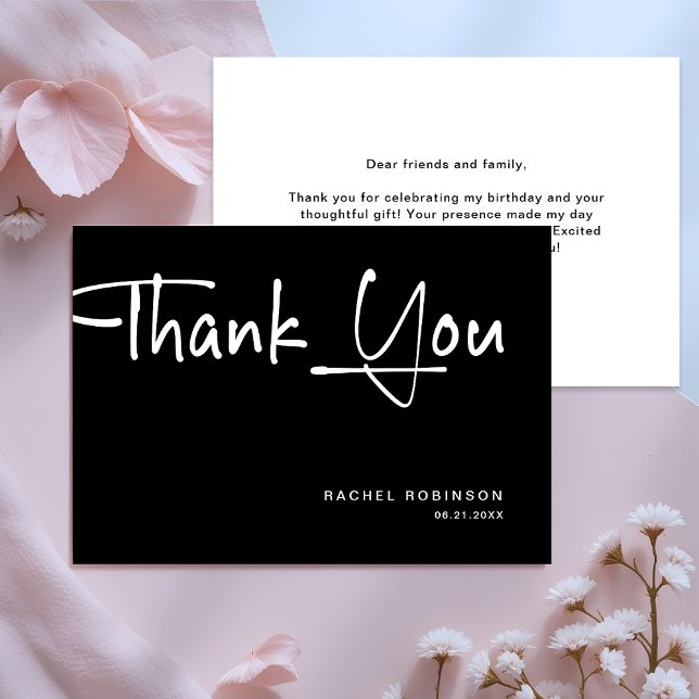 Minimalist Black Adult Birthday Party Custom Thank You Card (Creator Uploaded)