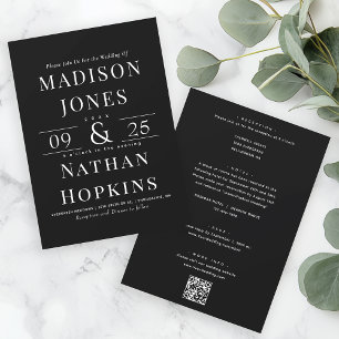 Minimalist Black All In One Wedding QR Code Invitation