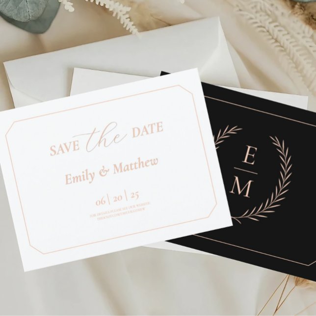 Minimalist Black And Blush Wedding Save The Date Announcement Postcard (Creator Uploaded)