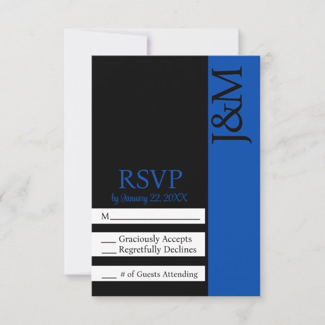 Minimalist Black and Cobalt Blue RSVP card (Front)