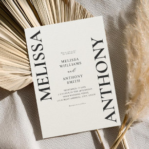 Minimalist Black and Ecru Modern Wedding Invitation