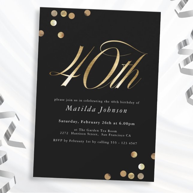 Minimalist Black and Gold 40th Birthday Party Invitation (Mockup View)