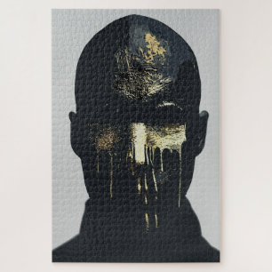 Minimalist Black and Gold Abstract Portrait Art Jigsaw Puzzle