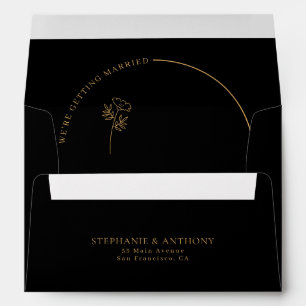 Minimalist Black and Gold Arch Wildflower Wedding Envelope
