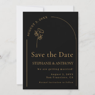 Minimalist Black and Gold Arch Wildflower Wedding Save The Date