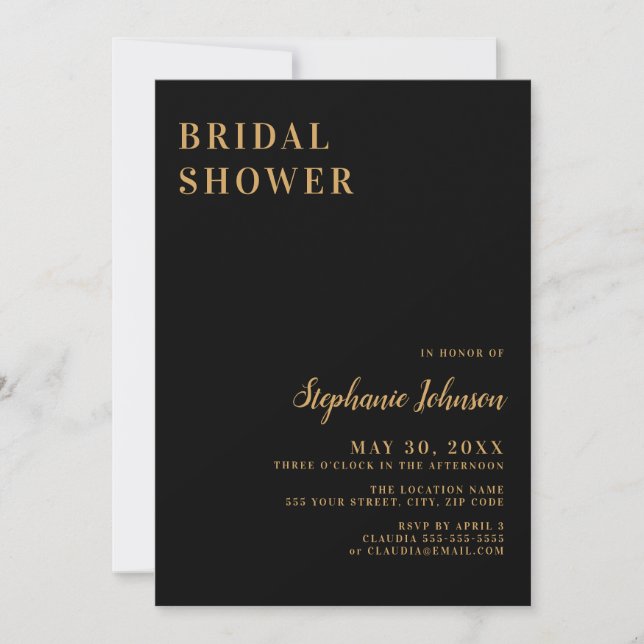 Minimalist Black and Gold Bridal Shower   Invitation (Front)