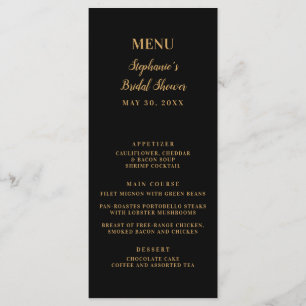 Minimalist Black and Gold Bridal Shower Menu