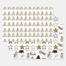 Minimalist Black And Gold Christmas Tree And Stars