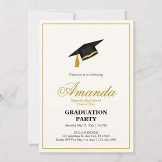 Minimalist Black and Gold Graduation Party Invitation