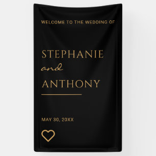 Minimalist Black and Gold Heart Modern Wedding Banner