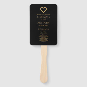 Minimalist Black And Gold Heart Modern Wedding Hand Fan