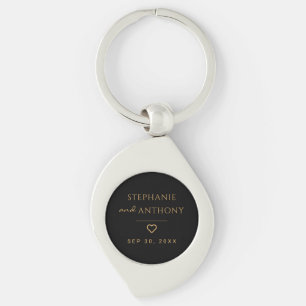 Minimalist Black And Gold Heart Modern Wedding   Key Ring