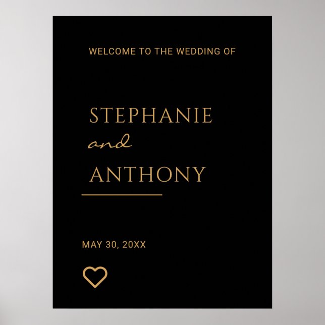 Minimalist Black and Gold Heart Modern Wedding   Poster (Front)