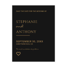 Minimalist Black And Gold Heart Wedding