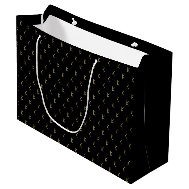 Minimalist Black and Gold Monogram Large Gift Bag (Front Angled)